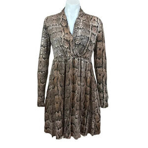 Women’s Snakeskin Pattern knit Wrap V-Neck Long Sleeve Mini Dress Size S